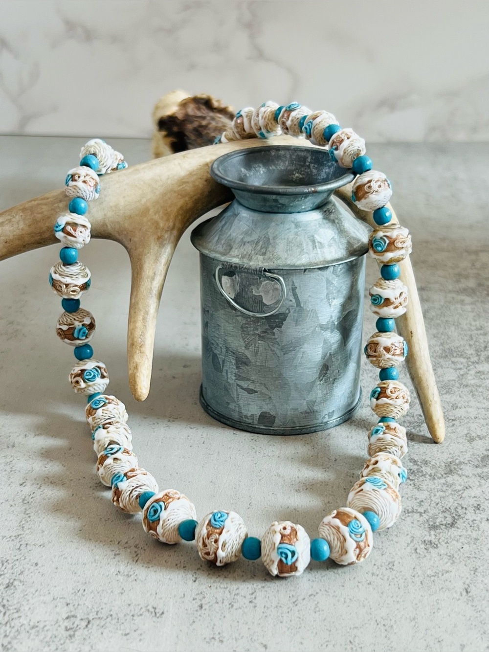 Vintage/Antique Murano Venetian Latticino Wedding Cake Necklace 16.5in.